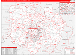 Louisville-Jefferson County Metro Area Wall Map Red Line Style 2026